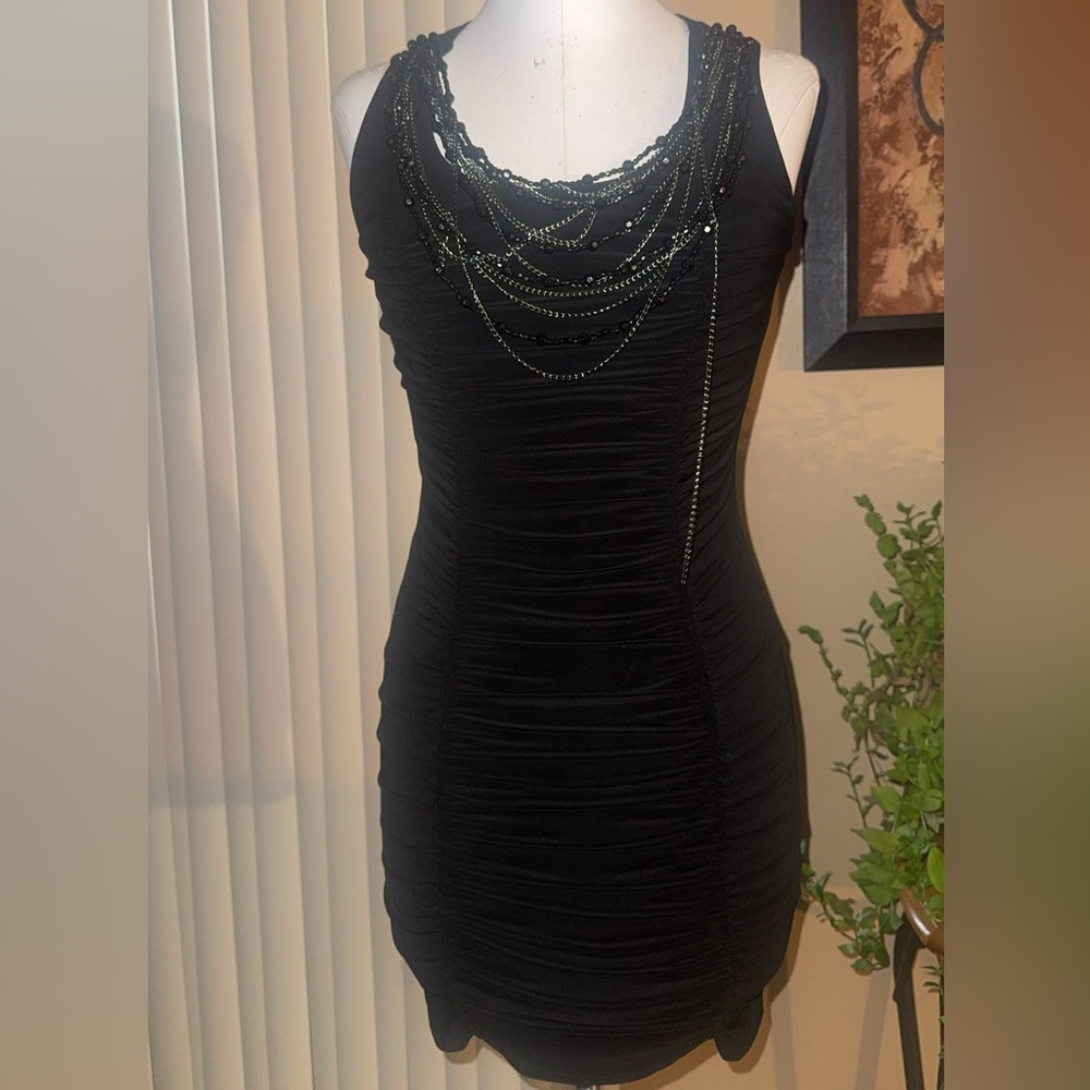 Vintage Cache Black Beaded Mini Dress 🖤